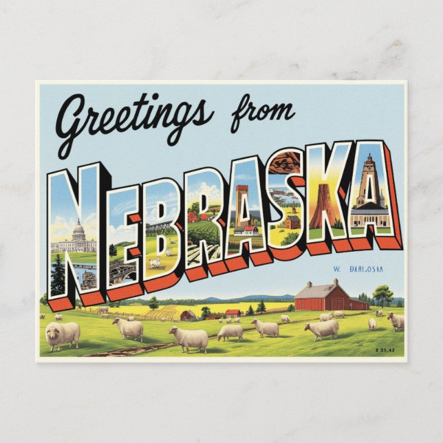 Greetings from Nebraska Vintage Postcard (Front)