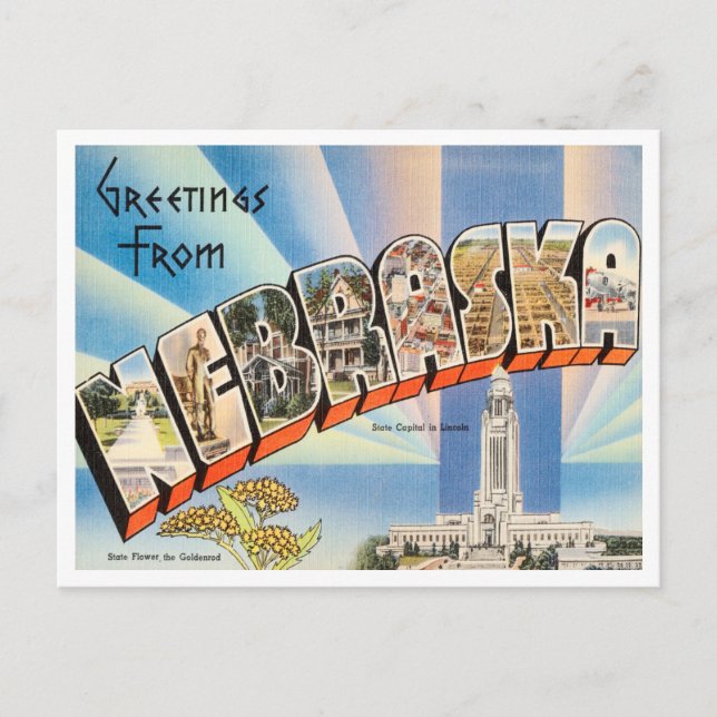 Greetings from Nebraska Vintage Travel Postcard (Front)
