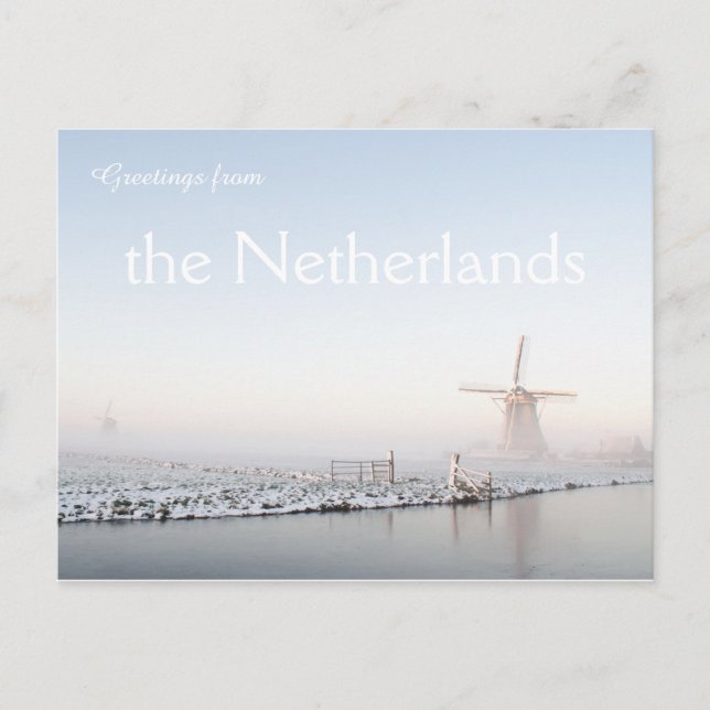 Greetings from Netherlands winter windmill card (Front)
