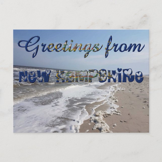 Greetings from New Hampshire State Flag Hearts USA Postcard (Front)
