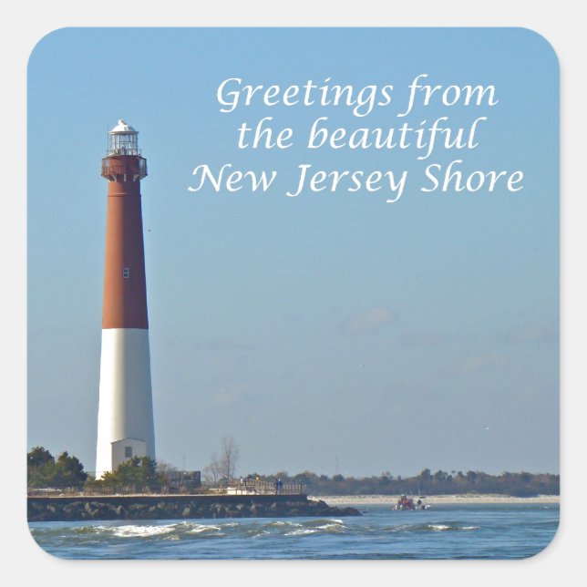 Greetings From New Jersey - Barnegat Light Square Sticker (Front)