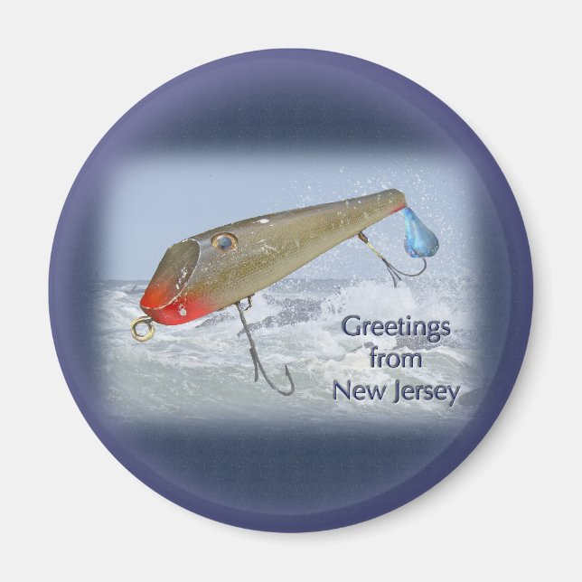 Greetings From New Jersey Fishing Lure Magnet (Front)