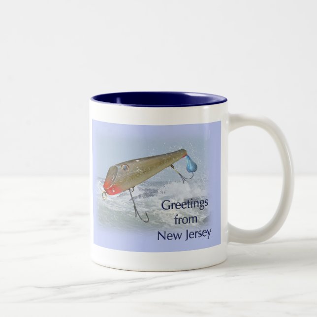 Greetings From New Jersey Fishing Lure Two-Tone Coffee Mug (Right)