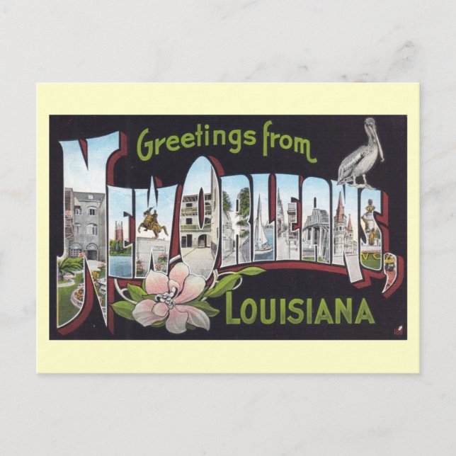 Greetings from New Orleans, Louisiana Vintage Postcard (Front)