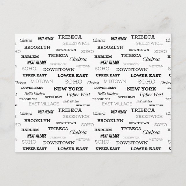 Greetings From New York City, Neighbourhoods Postcard (Front)