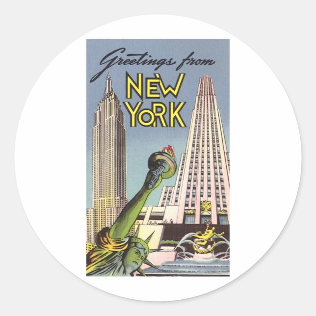 Greetings From New York Classic Round Sticker (Front)