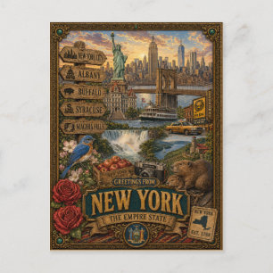Greetings From New York   Vintage Retro Art Postcard