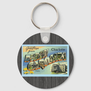 Greetings From North Carolina Charlotte, Vintage Key Ring