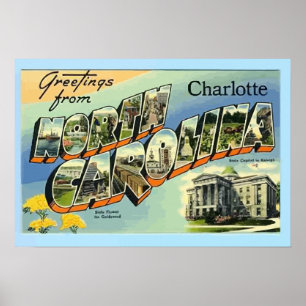 Greetings From North Carolina Charlotte, Vintage Poster