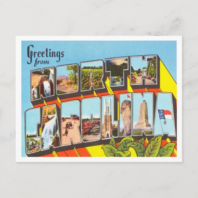 Greetings from North Carolina Vintage Travel Postcard (Front)