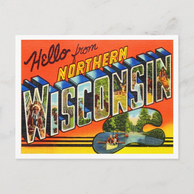 Greetings from Northern Wisconsin Vintage Travel Postcard (Front)