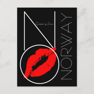Greetings from Norway Red Lipstick Kiss Black Postcard