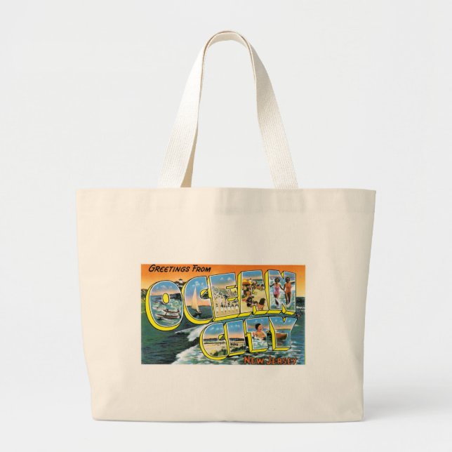 Greetings from Ocean City, New Jersey! Large Tote Bag (Front)