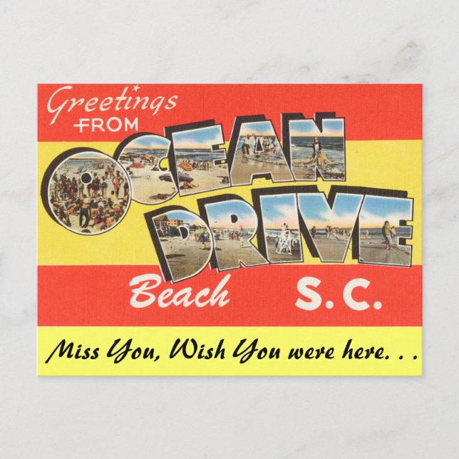 Greetings from Ocean Drive Beach Postcard (Front)