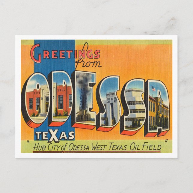 Greetings from Odessa, Texas Vintage Travel Postcard (Front)