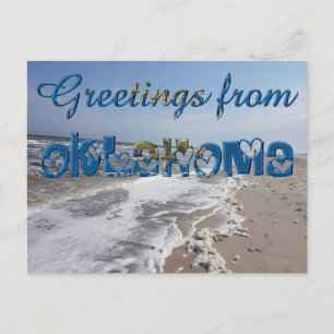 Greetings from Oklahoma State Flag Hearts USA Postcard