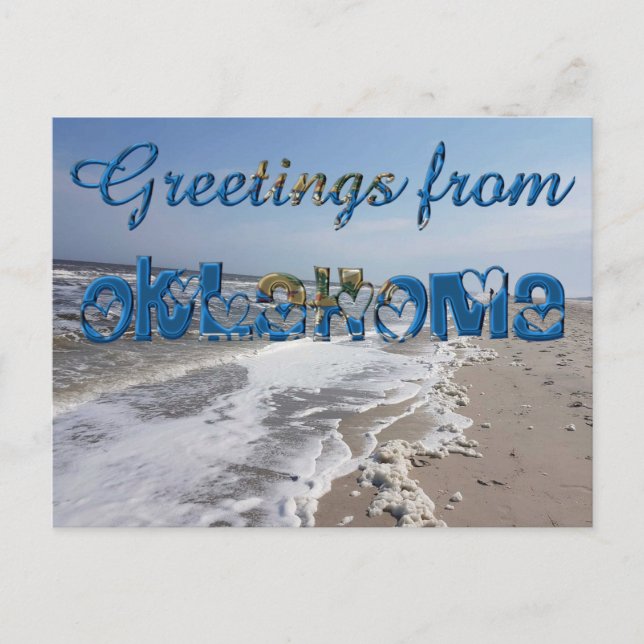 Greetings from Oklahoma State Flag Hearts USA Postcard (Front)