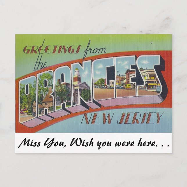 Greetings from Oranges, New Jersey Postcard (Front)