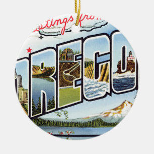 Greetings From Oregon Ceramic Tree Decoration