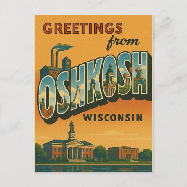 Greetings From Oshkosh Wisconsin Postcard (Front)
