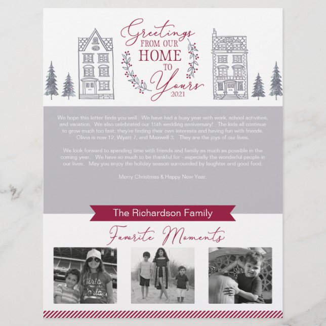 Greetings From Our Home to Years Family Christmas  Custom Letterhead (Front)