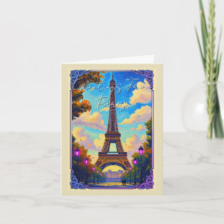 Greetings From Paris Eiffel Tower European Art Holiday Card