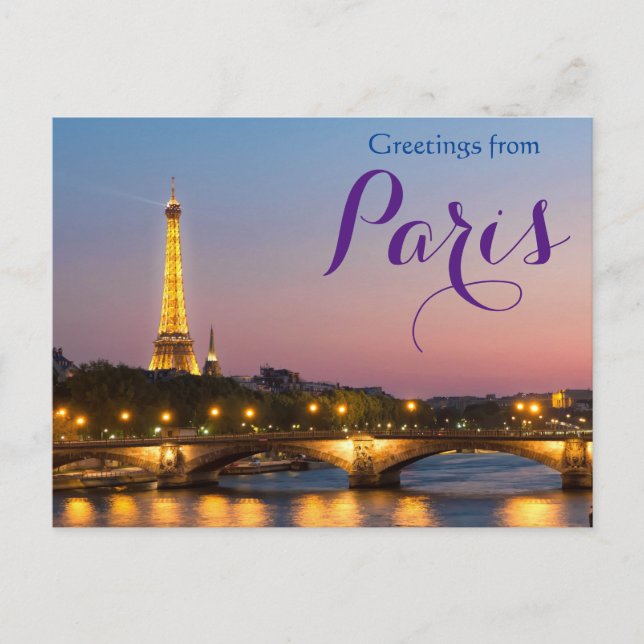 Greetings from Paris Eiffel Tower Travel Postcard (Front)