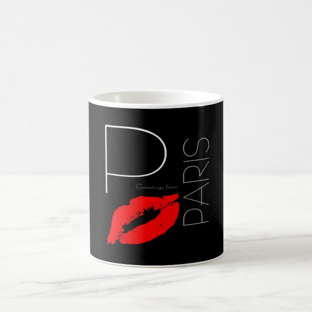 Greetings from Paris France Red Lipstick Kiss Coffee Mug (Center)