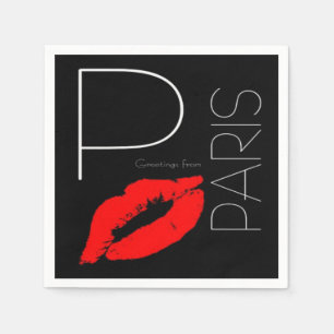Greetings from Paris France Red Lipstick Kiss Napkin