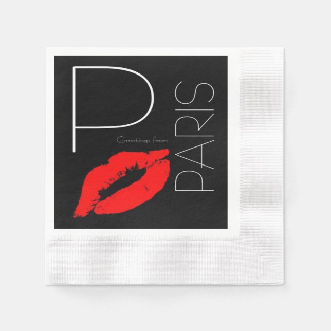 Greetings from Paris France Red Lipstick Kiss Napkin (Front)