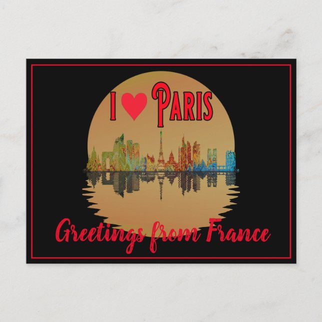 Greetings From Paris Skyline Sunset Souvenir Holiday Postcard (Front)