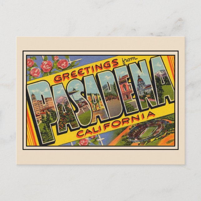 Greetings from Pasadena Vintage Wedding Postcard (Front)