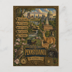 Greetings From Pennsylvania   Vintage Retro Art Postcard
