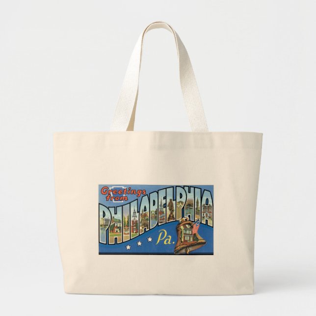 Greetings from Philadelphia, Pennsylvania! Large Tote Bag (Front)