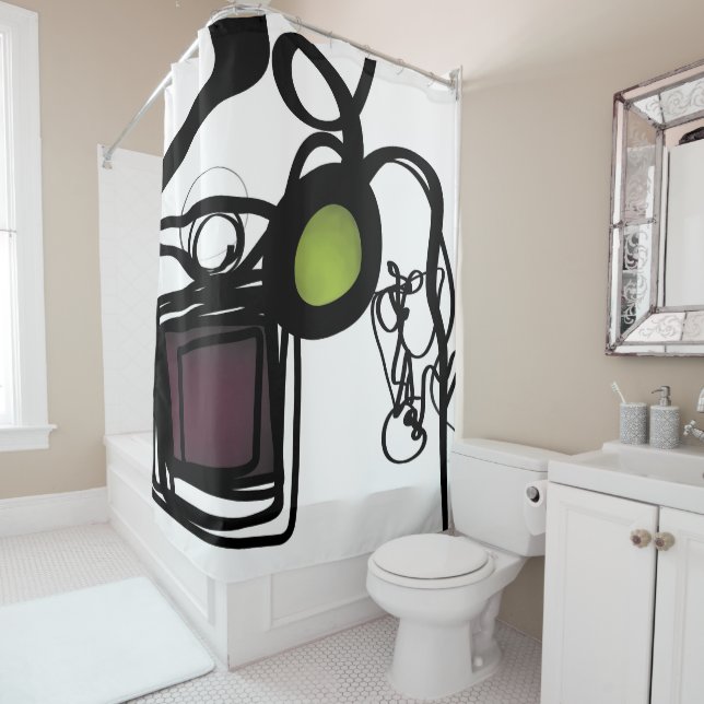 Greetings from Philydion: Abstract Black & White Shower Curtain (In Situ)