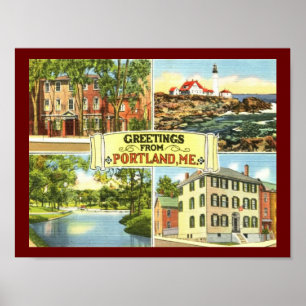 Greetings from Portland, Maine Vintage Postcard Poster