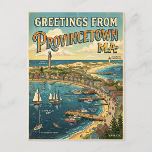 Greetings from Provincetown MA Vintage Inspired Postcard