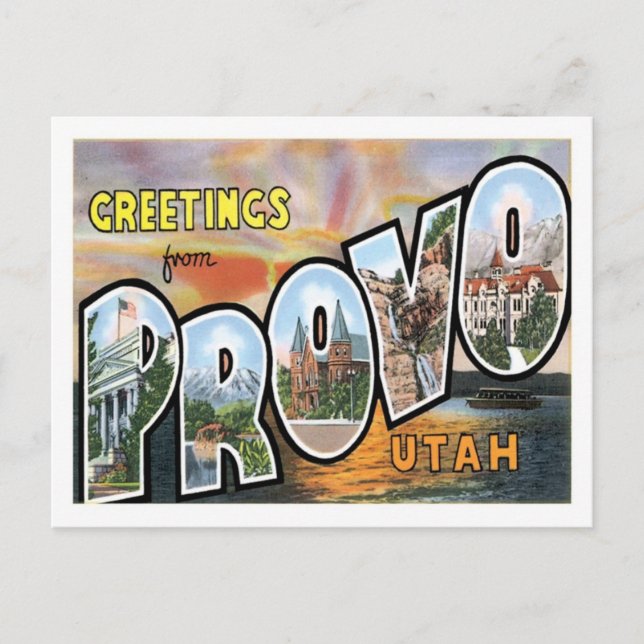 Greetings From Provo Utah US City Postcard (Front)