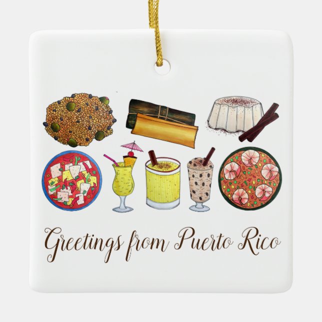Greetings from Puerto Rico Carribean Island Foods Ceramic Ornament (Front)