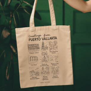 Greetings from Puerto Vallarta   Hand-Drawn Sketch Tote Bag
