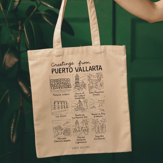 Greetings from Puerto Vallarta | Hand-Drawn Sketch Tote Bag (Creator Uploaded)