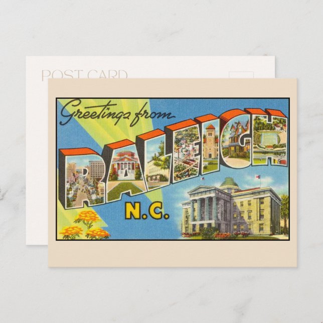 Greetings from Raleigh North Carolina Large Letter Postcard (Front/Back)
