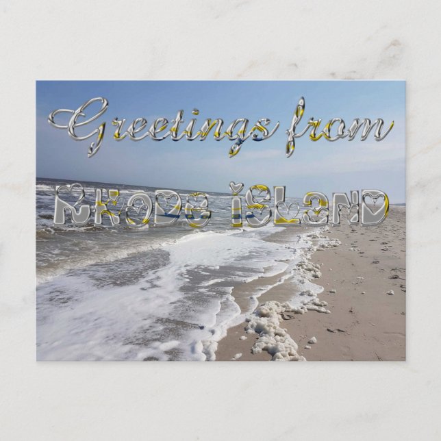 Greetings from Rhode Island State Flag Hearts USA Postcard (Front)