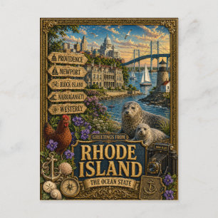 Greetings From Rhode Island Vintage Retro Art Postcard