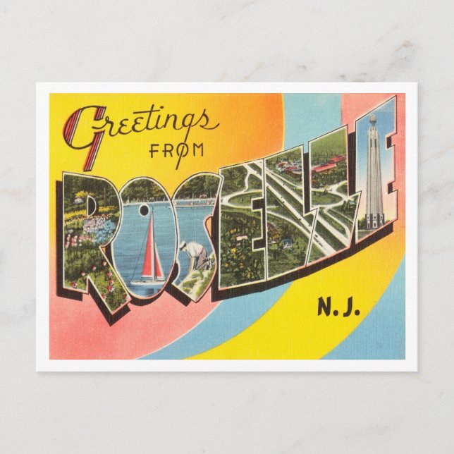 Greetings from Roselle, New Jersey Vintage Travel Postcard (Front)
