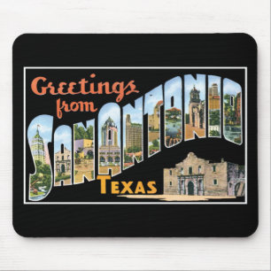 Greetings from San Antonio, Texas! Retro Post Card Mouse Mat