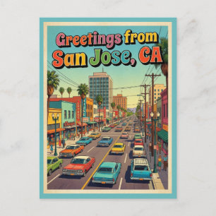 Greetings From San Jose CA Postcard, Retro 1960s Postcard
