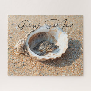 Greetings from Sanibel Island Sea Turtle in Shell Jigsaw Puzzle