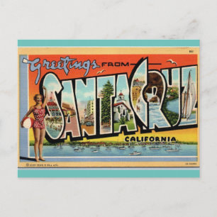 Greetings from Santa Cruz  California vintage art Postcard