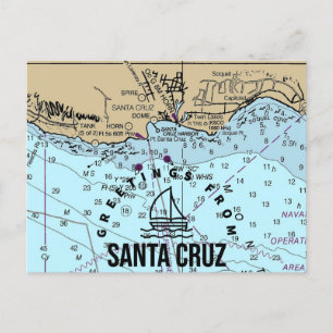 Greetings From Santa Cruz Nautical Chart Postcard